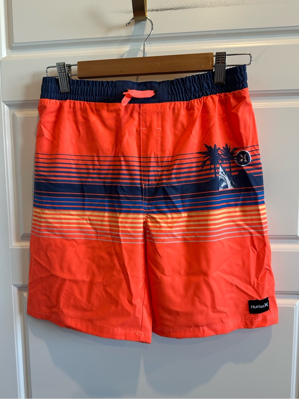 Hurley XL 14/16 Boys Orange Striped Board Shorts Swim Trunks Surf Shark